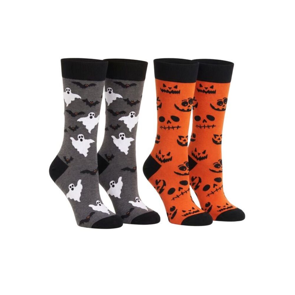 New Men's Halloween Socks Jack O'Lanterns & Bats Ghosts 2-Pairs Size 10-13